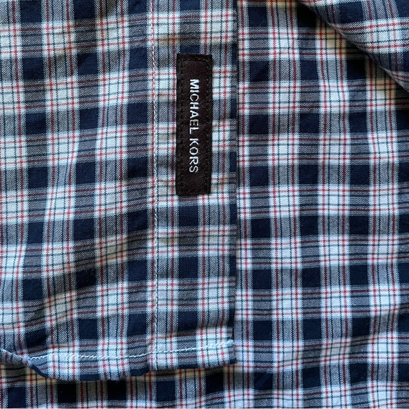 MICHAEL KORS Mens 2XL Shirt Plaid Check Blue Long Sleeve Button Up SLIM FIT XXL - Picture 5 of 8